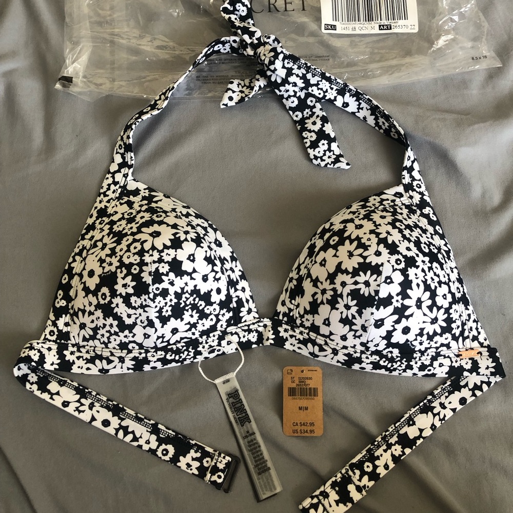 VS PINK black and white floral bikini size M